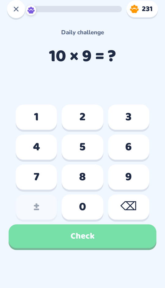 A times-table question with a large number pad